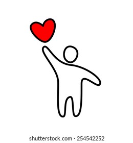 man in love with red heart