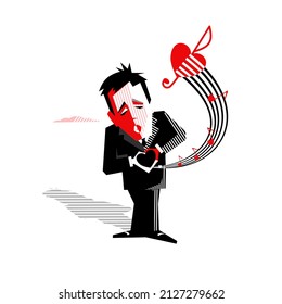 A man in love shows his love. Vector illustration.
