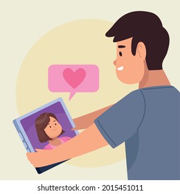 Hombre enamorado de tablet en video chat