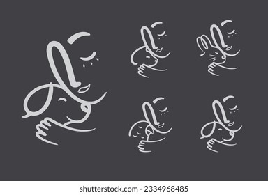 Man lovingly clings to an animal cat, dog, rabbit, parrot compositions drawing on black background