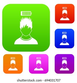 Man with low battery over head set icon in different colors isolated vector illustration. Premium collection