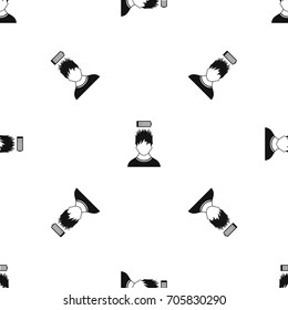 Man with low battery over head pattern repeat seamless in black color for any design. Vector geometric illustration