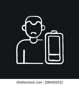 Man with low energy chalk icon. Vector black illustration.
