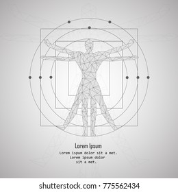Man low poly isolated on gray background. Thin line body shape, geometric model mesh. For medical poster, backdrop and wallpaper. Creative art, modern design