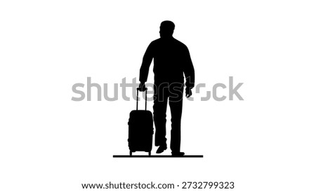 man with luggage back view, black isolated silhouette