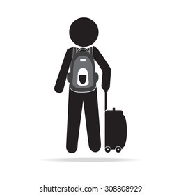 Man with Luggage and backpack, symbol vector illustration