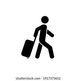 Man with luggage icon. Man carrying suitcase icon vector