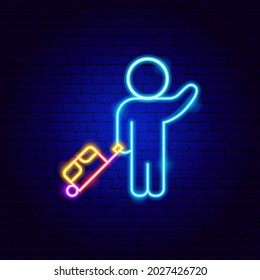 Man with Luggage Neon Sign. Vector Illustration of Baggage Promotion.