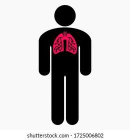 Man and lung disease. Sick colds. Coronavirus (ChOVID-19). Bronchitis. Colds. Illustration of human lungs. Vector icon.