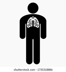 Man And Lung Disease. Sick Colds. Coronavirus (ChOVID-19). Bronchitis. Colds. Illustration Of Human Lungs. Vector Icon.