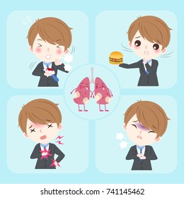 man with lung health problem on the blue background