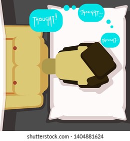 man lying in bed on pillow thinking