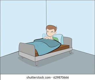 The man is lying in bed. vector illustration.