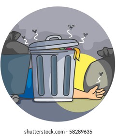 Man lying behind Dumpster - Vector
