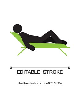 Man lying in a deck-chair silhouette icon. Taking rest. Relaxing. Isolated vector illustration. Editable stroke