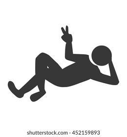 Man lying and doing peace symbol with her fingers, vector illustration graphic.