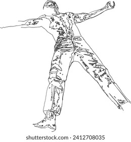 Man lying down on his back with his arms extended line art illustration