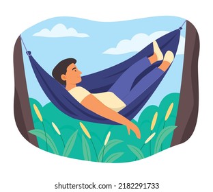Man Lying Down to Relax in Hammock and Enjoy Outdoor Living.