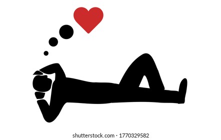 Man Lying Down Thinking About Love. Vector. Silhouette. Icon.