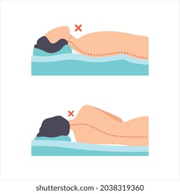 Man Lying in Incorrect Sleeping Pose for Neck and Spine Vector Set