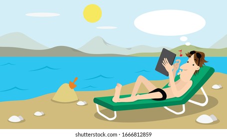 A man lying on the beach.