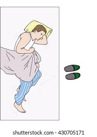 man lying on the bed. vector illustration