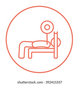 Man lying on bench and lifting barbell line icon.