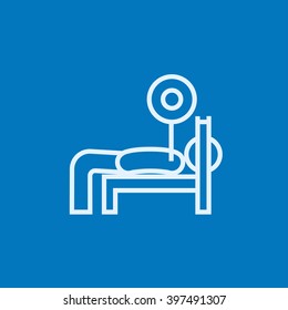 Man lying on bench and lifting barbell line icon.