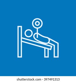 Man lying on bench and lifting barbell line icon.