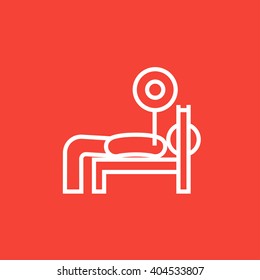 Man lying on bench and lifting barbell line icon.