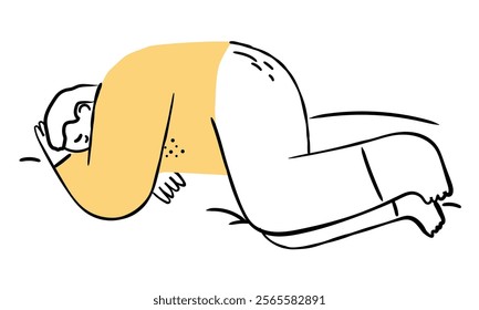 Man lying on floor in despair isolared doodle. Depression and hopelessness concept. Hand drawn vector illustration