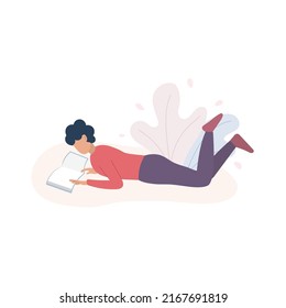 Man lying on the floor and reading a book. Vector and Illustration.