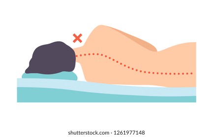 Man lying on his side, seen from behind, incorrect sleeping posture for neck and spine, unhealthy sleeping position vector Illustration