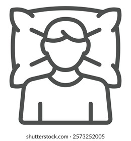 Man lying on pillow line icon, psychology and mental health concept. Vector graphics. Human dream diagnostic therapy sign on white background, outline style icon for mobile or web design