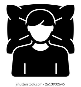 Man lying on pillow solid icon, psychology and mental health concept. Vector graphics. Human dream diagnostic therapy sign on white background, glyph style mobile or design