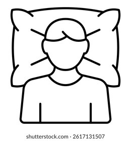 Man lying on pillow thin line icon, psychology and mental health concept. Vector graphics. Human dream diagnostic therapy sign on white background, linear style for mobile or design