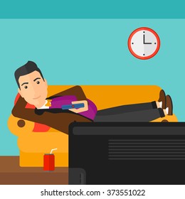 Man lying on sofa.