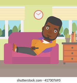 Man lying on sofa.