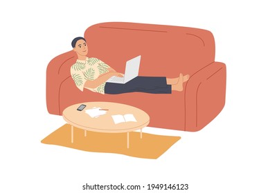 Man lying on the sofa with laptop.