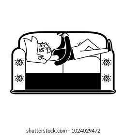Man lying on sofa with smartphone