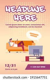 Man lying on sofa and watching TV. Channel, information, rest flat vector illustration. Leisure and entertainment concept for banner, website design or landing web page