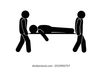 man lying on a stretcher, ambulance, stick figure man icon, stickman paramedic, patient transportation, isolated on transparent background