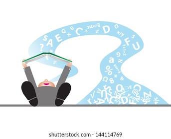 A man lying and reading a book, EPS10 vector format