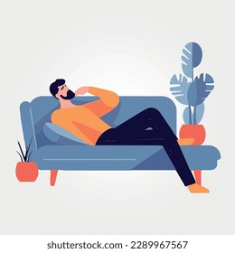 man lying relaxed on sofa, vector illustration