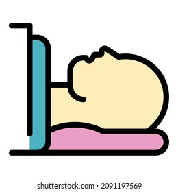Man lying in tomograph icon. Outline man lying in tomograph vector icon color flat isolated