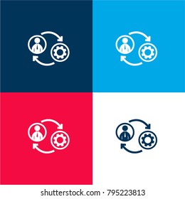Man machine circuit symbol four color material and minimal icon logo set in red and blue