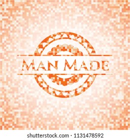 Man Made abstract orange mosaic emblem with background