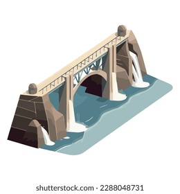 Man made arch bridge spans blue water wave isolated