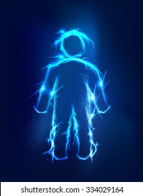 Man made of electric lighting, thunder storm effect. 