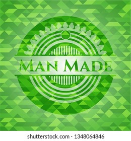 Man Made green emblem. Mosaic background